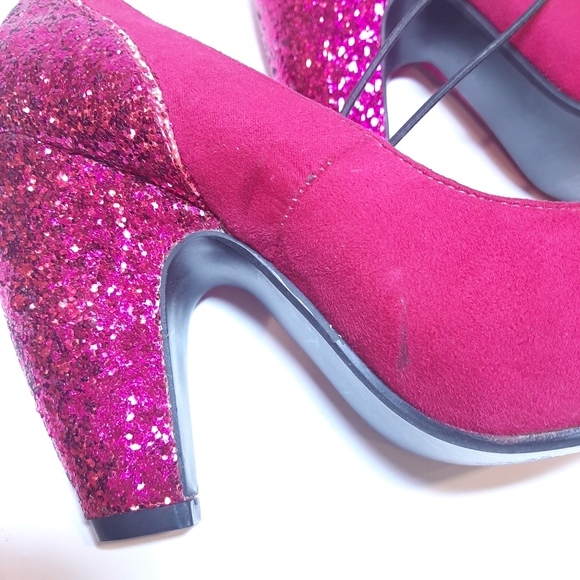 g:21 Gita Faux Suede Glitter Chunky Heels Round Toe Party Club - Picture 11 of 11